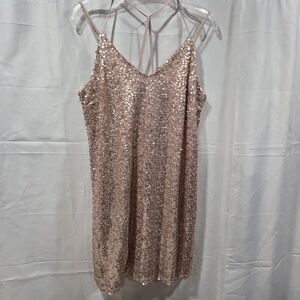 Xhilaration Rose Gold Sequin Spaghetti Strap Mini Dress Sz M Party Night Out